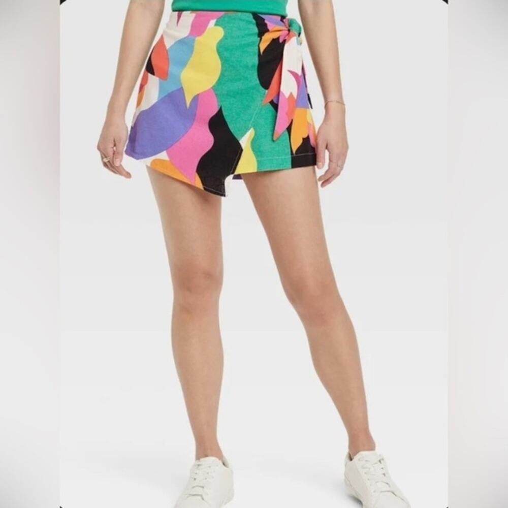 A New Day Colorblock Linen Wrap Shorts Womens Size 4 Abstract Print NWT